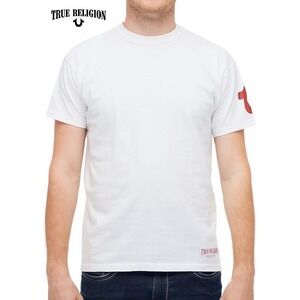 True Religion Mens White Logo 100% Cotton Short Sleeve Tee T‎ Shirt Size M